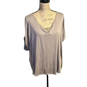 Sears Simply Emma 3/4 Sleeve tee with gold toned accent & cold shoulder cutouts